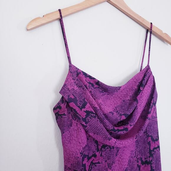 Vintage 90s Jump Apparel Snakeskin Maxi Slip Dress Cowl Neck Purple Black - Picture 5 of 9